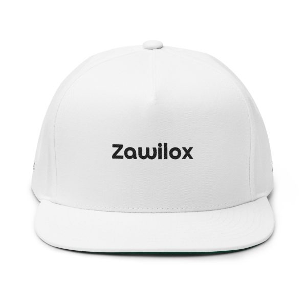 Embroidered Flat Bill Cap - White